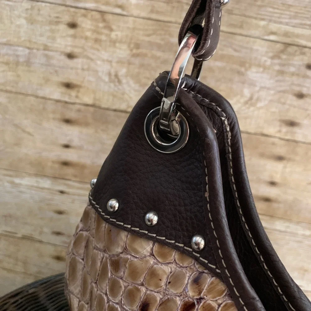 Vin Baker Faux Python Hobo Bag Brown Snake Embossed Tassel Shoulder Bag